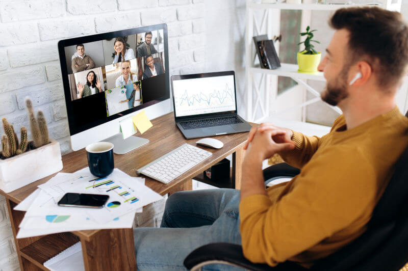 Young woman having video conference